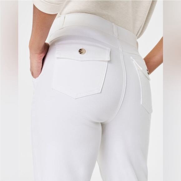 Spanx White High Rise Stretch Twill Cropped Wide Leg Button Pull On Pant XL - Picture 7 of 10